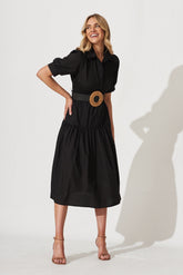 Black Cotton Midi Shirt Dress: Fairfax Style